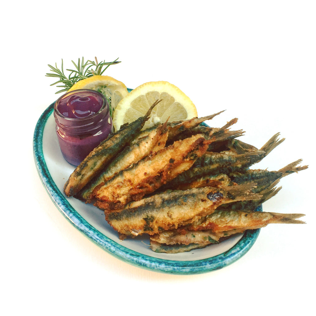 Alici fritte con maionese al Mirtillo Artico